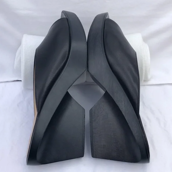 Ferragamo Wood & Leather Platform Peep Toe Slide/Mule w/3” Heel, Black - Picture 14 of 16